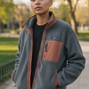 Patagonia synchilla Gray and coral Fleece Jacket